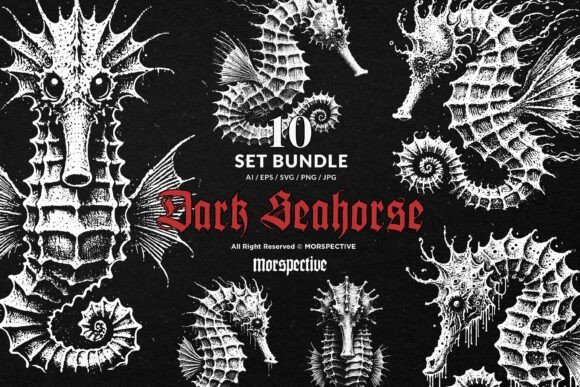 10 Bundle Dark Art Seahorse Graphics & Illustrations