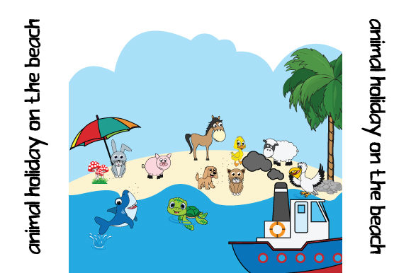 Animal Holiday on the Beach Graphics & Illustrations