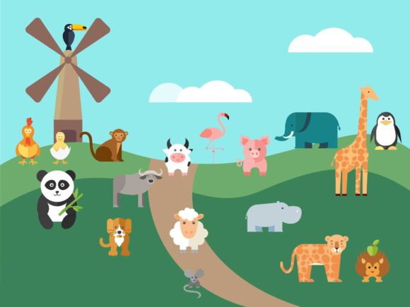 Animal Vector Flat Design Bundle: Graphics & Illustrations