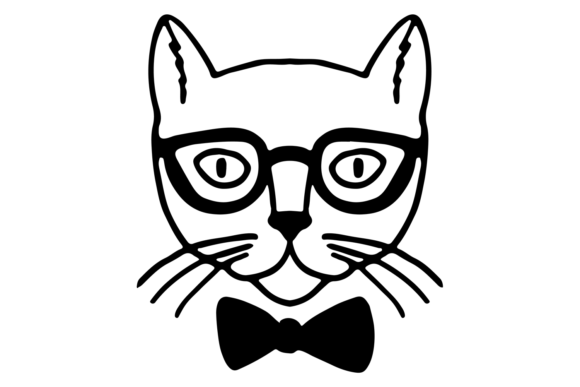 Cat in Glasses and Bowtie. Funny Animal Graphics & Illustrations