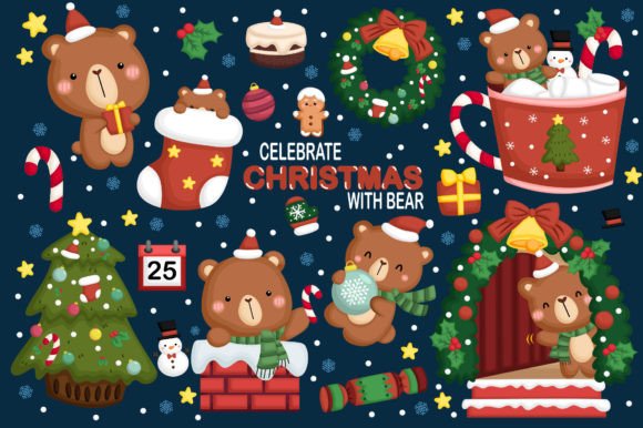 Christmas Bear Clipart Cute Animal Graphics & Illustrations