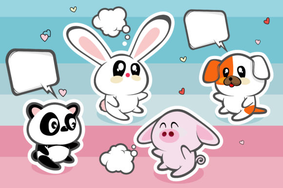 Cute Animal Friends with Comic Speech: Graphics & Illustrations