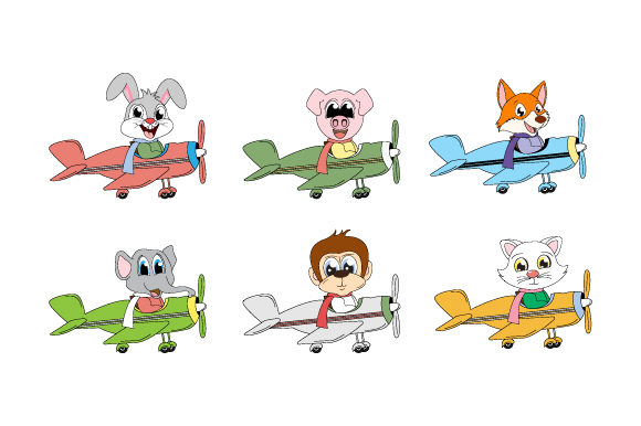 Cute Animal in the Plane Simple Vector: Graphics & Illustrations for Real Crafting