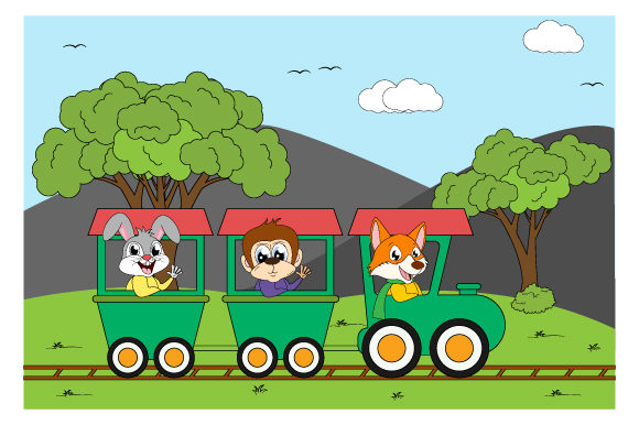 Cute Animal on the Train Illustration: Graphics & Illustrations