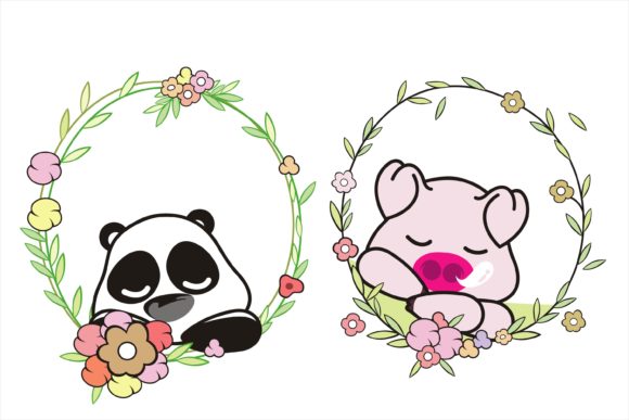 Cute Animal with Beauty Wreath Flower Graphics