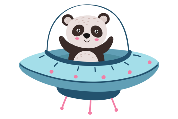 Cute Panda in Space Ship Graphics & Illustrations