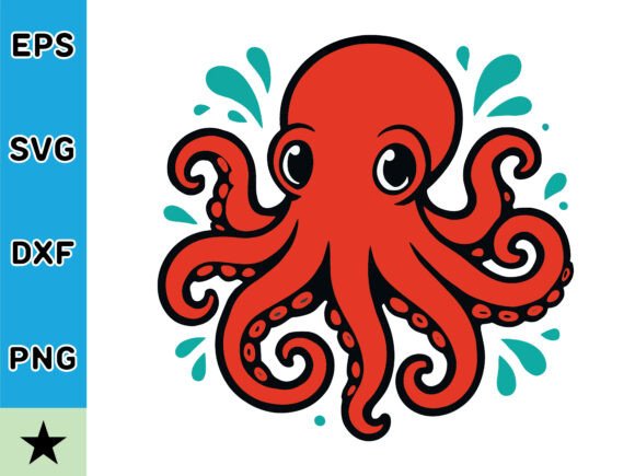 Cute Red Octopus Animal SVG Vector: Graphics & Illustrations