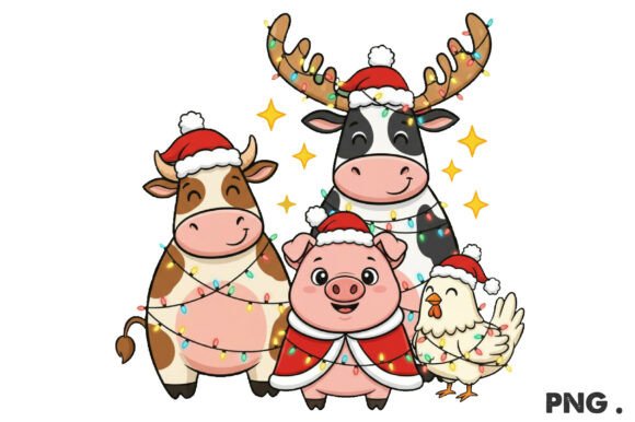 Farm Animal Christmas Lights PNG Graphics & Illustrations