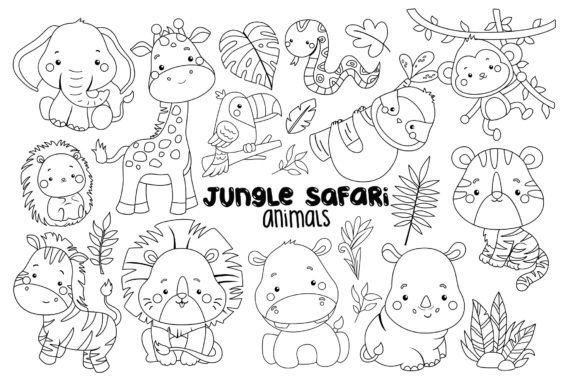 Jungle Animal Clipart Coloring: Graphics & Illustrations