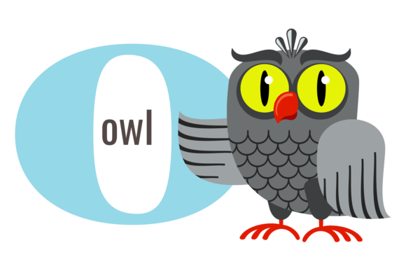 O for Owl Alphabet Card: Graphics & Illustrations