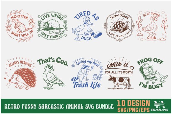 Retro Funny Sarcastic Animal SVG Bundle