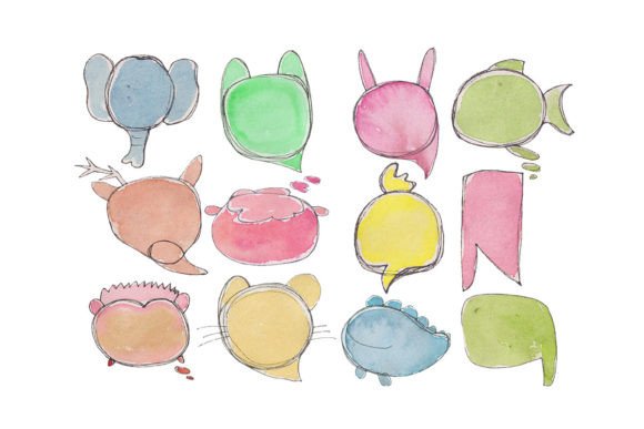 Watercolor Animal Facial Bubble Speech Graphics